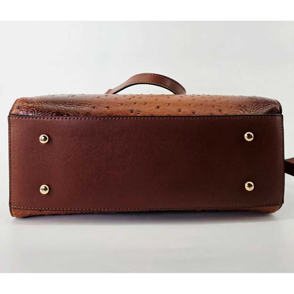 Brown‎ Croc Ostrich Embossed Satchel Handbag Crossbody Gold Chain Link Strap